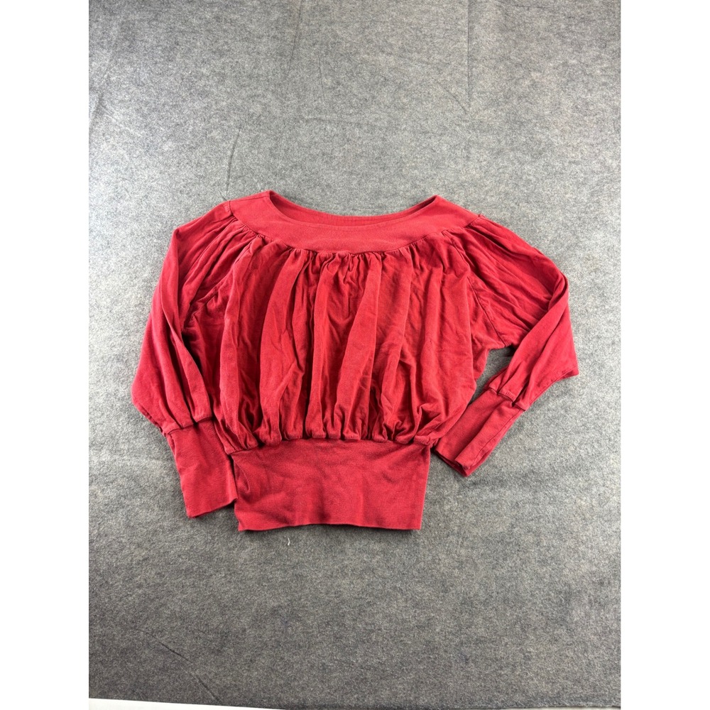 VTG Y2K 2000s Fairy Hippie Artsy Red Gathered Boat Neck Long Sleeve Top Womens S